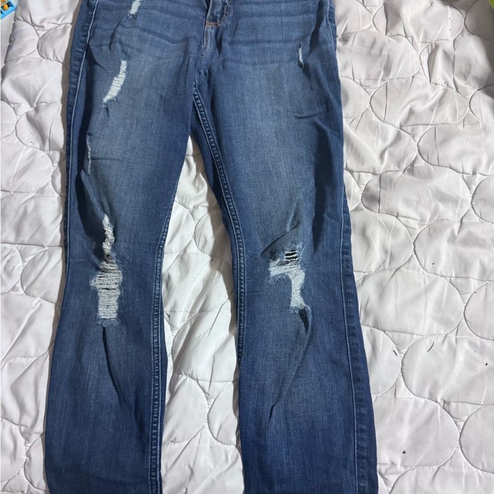 Hollister Women's Distressed Straight Leg Jeans - Blue